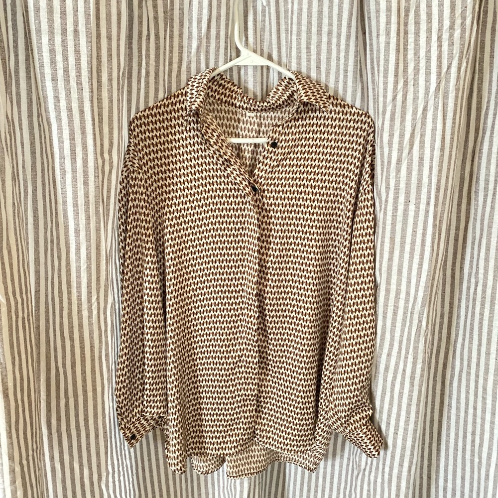 Printed silky button down
